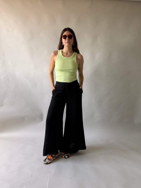 REBEL YELL - PANTALONE IN LINO NERO