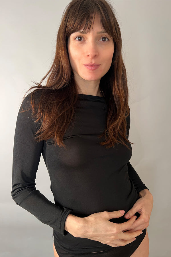 BECAUSE THE NIGHT - T-SHIRT MANICHE LUNGHE 100% SETA