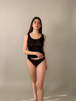 GLORIA - CANOTTA 100% SETA SPALLA LARGA NERA