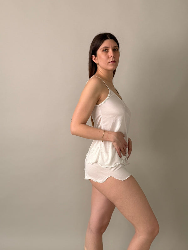 ROXANNE - SET INTIMO 100% SETA BIANCA ARGENTO