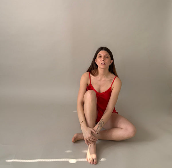 ROXANNE - SET INTIMO 100% SETA ROSSA
